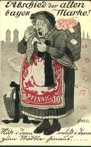 1911, Postkarte "Abschied der alten bayer. Marke" -gelaufen  bitte ansehen