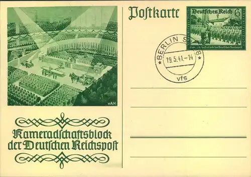 1941, Ganzsachenkarte Postkameradschaft mit Ersttagsstempel "BERLIN SW 68 vfs 19.5.41"