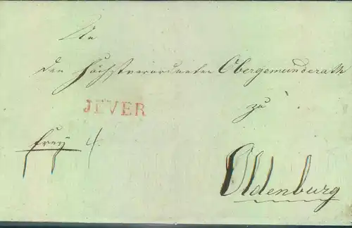 1838 (ca.), Falrbirefhülle mit L1 "JEVER" nach Oldenburg