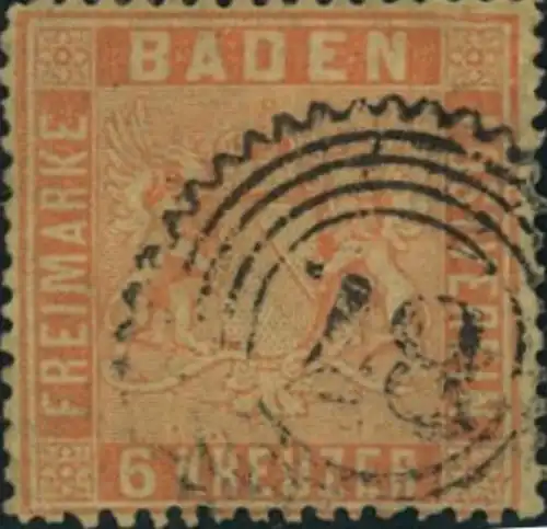 1880, 6 Kreuzer lachsrot mit Zackekranzstempel "87.", Mannheim