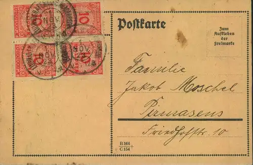 1923, Postkarte  ab LUDWIGSHAFEN 1 NOV 23" portogerecht in der kurzen Portoperiode 22 vom 1. -4. Nov 23