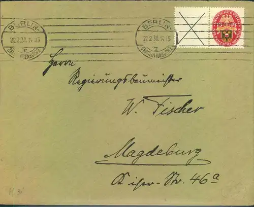 1930, Fernbrief mit Zusammendruck X/15 Pfg. mit Maschinenstempel "BERLIN-CHARLOTTENBURG 2"