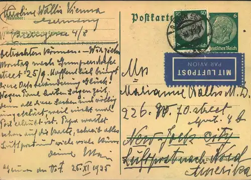 1939,28.11.:, Luftpostkarte mit seltenem 40 Pfg. LuPo-Zuschlag für die Beförderung über Lissabon