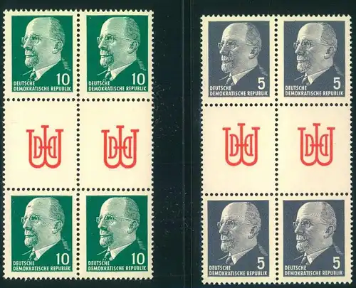 1962, 5 und 10 Pfg. Ulbricht je als Herzstück aus Markenheftchenbogen (Hz 10/11)