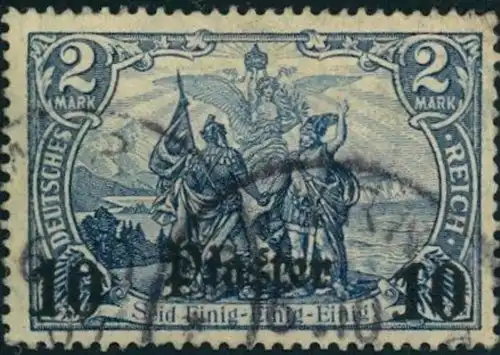 1906, 10 Piaster auf 2 Mark gestempelt mit Wz, geprüft