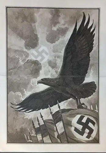 1933, SCHMUCKTELEGRAMM, Adler über Hakenkreuzflagge, gebraucht 1935, mittig gefaltet - DV c 187 Lx 9 (8.33)