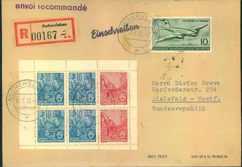 1956, Einschreiben 2. Gewichtsstufe mit MH-Blatt 6 A ab ASCHERSLEBEN