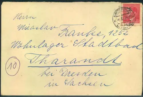 1943, Brief ab LEITOMISCHL ins "Wohnlager Stadtbad" in Tharandt