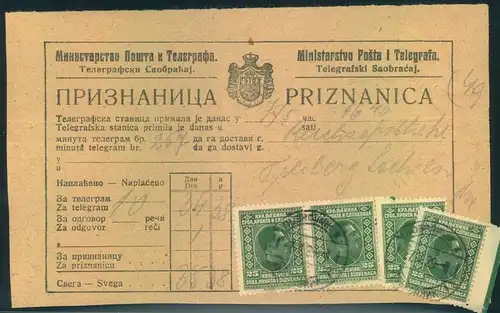 1929, receipt for telegram fees from DUBROVNIK (Priznanica)