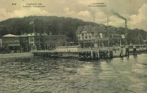 KIEL, "Clubhaus des Kaiserl. Yachtclubs, gelaufen 1915 mit Marine-Stempel.