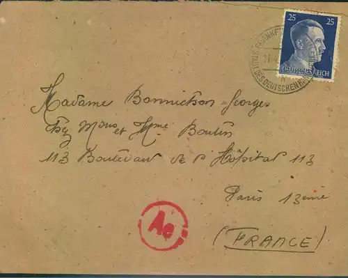 1943, Brief eines französischen Zwangsarbeiters bei "Alfred Teves" (ATE) in Frankfurt.