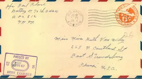1943, U.S. Army letter from "A.P.O. 698" with censor from Algier.