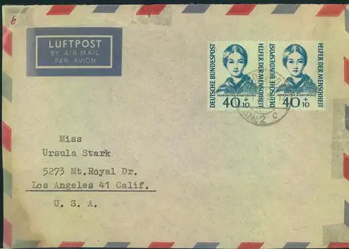 1955, 40 Pfg. Helfer auf Vordeseite eines Luftpostbriefes ab COBURG