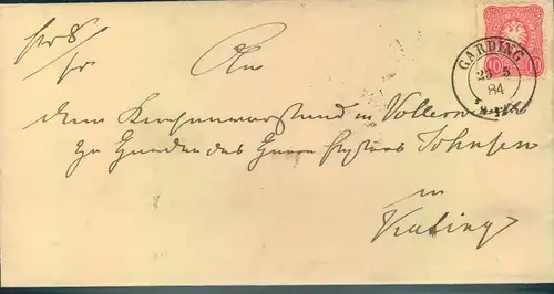 1884, GARDING, nachverwendeter Schleswig-Holstein-Stempel auf Faltbrief mit 10 Pfg.