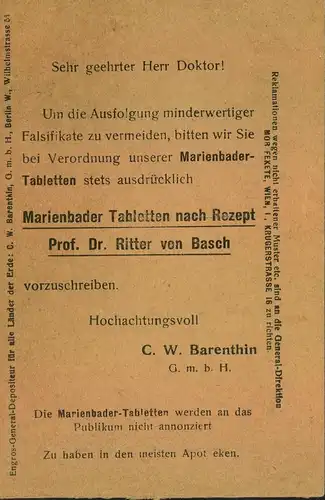 1910, 3 Heller Privatganzsache "Marienbader Tabletten" als Drucksache ab WIEN.