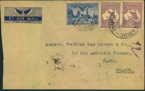 1937, airmail business latter "SYDNEY" to France