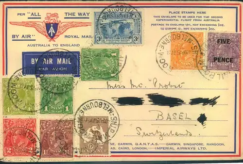 1931, richly franked airmail from MELBOURNE" to Switzerland.