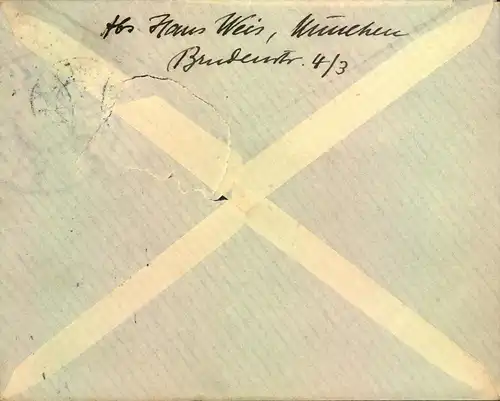 1920, späte Verwendung 10 Pfg. Wappen auf Brief ab "MÜNCHEN 2. MAI 20"