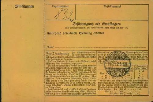 1922, komplette Inlandspaketkarte ab BERLIN 54