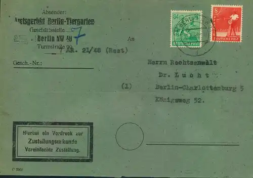 1948, Ortszustellung ab "BERLIN NW 212