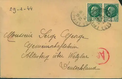 1944, Brief aus EPINAL an Zwangsarbeiter im "Gemeinschaftsheim" Altenberg über Wetzlar