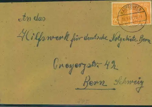 1948, Auslandsbrief mit 2-mal 25 Pfg. Arbeiter ab KAUFBEUREN nach Bern