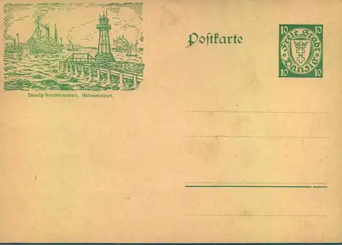 1928, 10 Pfg. Ganzsachenkarte mit Bild "Danzig-Neufahrwasser" ungebraucht in Type II
