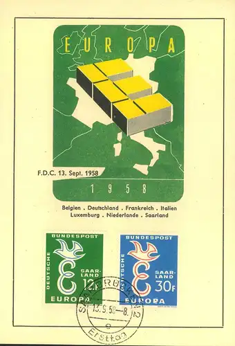 1958, Europamarken SAARLAND auf seltener EUROPA - Motivkarte