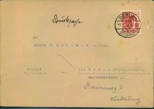 1948, 60 Pfg. Arbeiter als Zehnfach-Dricksache ab "BERLIN-GRÜNAU 1.7.48"