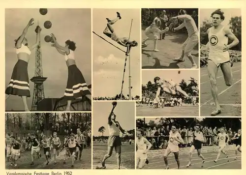 1952, BERLIN VOROLYMPISCHE FESTTAGE mit Osndermarken und seltener 8-Bildkarte