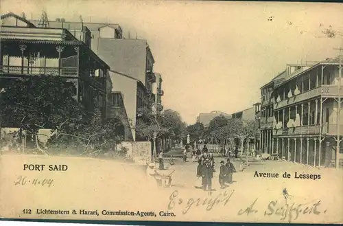 1904, ppc PORT SAID "Avenue de Lesseps" posted to Altona