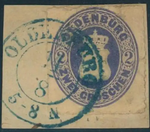 1862, 2 Groschen durchstochen auf Prachtbriefstück mit blauem OLDENBURG-Stempel