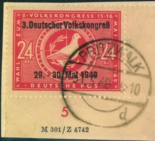 1949, Volkskongress Ecke rechts unten mit Druckereizeichen 2 sehr schön