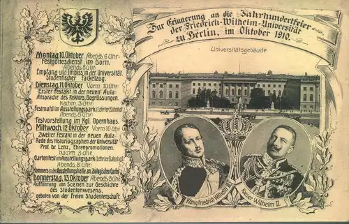 1910, Jahrhundertfeier der "Fridrich-Wilhelm-Universität" zu Berlin, gelaufen
