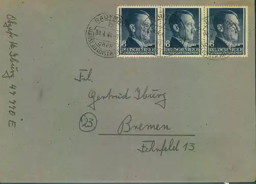1940,GENERALGOUVERNEMEN, Fernbrief mit MeF 8 Pfg. Hitler "RADYMNO über JAROSLAU"