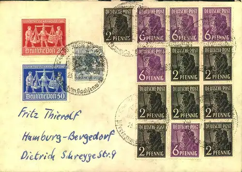 1948, ZEHNFACH-Mischfrankatur ab "REINBEK (BZ. HAMBURG 23.6.48 - 8" (erste Leerung