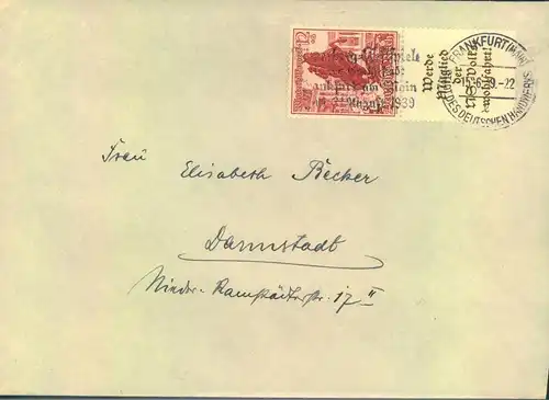 1939, Fernbrief ab FRANKFURT (MAIN) mit Zusammendruck 12 Pfg7 Reklem WHW 1938