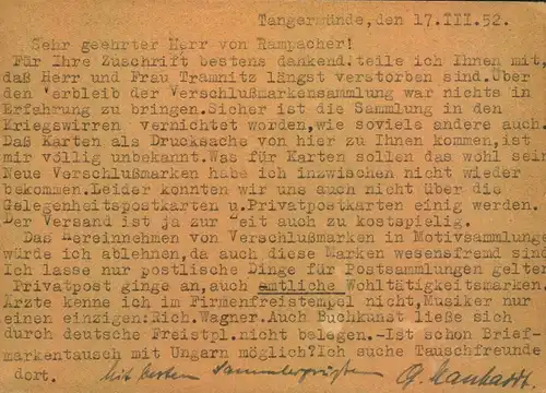 1952, 12 Pfg. Bildganzsache mit Zusatz ab TANGERMÜNDE nach Budapest