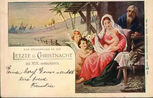 1899, Weihnachtskarte "Letzte Christnacht" mit Stempel JERUSALEM und BETHLEHEM