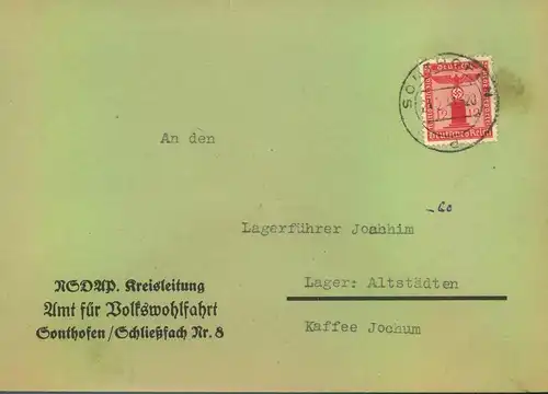 1940/41, 2 Dienstbriefe der NSDAP Kreisleitung Sonthofen. mit Parteidienstmarken