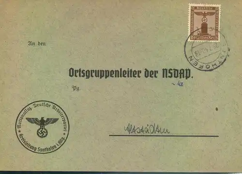 1940/41, 2 Dienstbriefe der NSDAP Kreisleitung Sonthofen. mit Parteidienstmarken