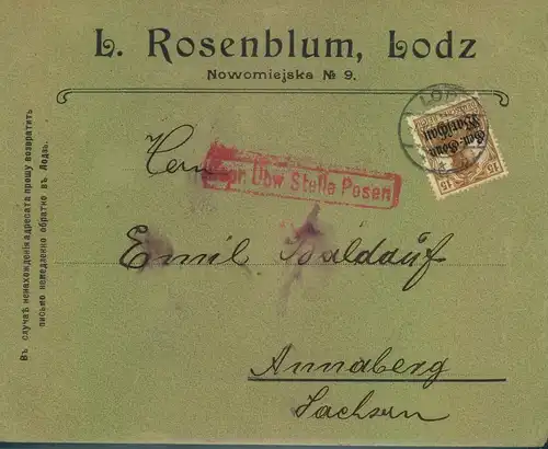 1916, zwei Briefe der jüdischen Firma "L. Rosenblum, Lodz"