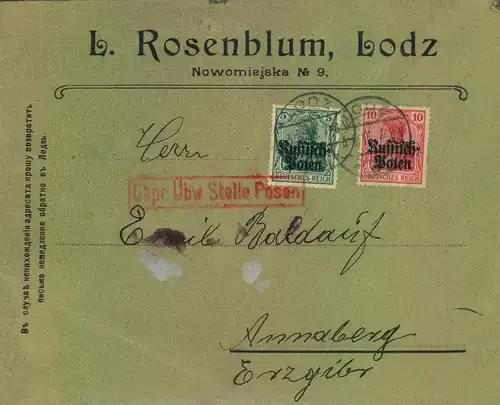 1916, zwei Briefe der jüdischen Firma "L. Rosenblum, Lodz"