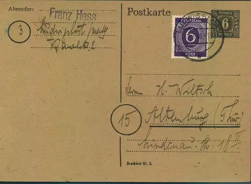 1946, Ganzsachenkarte 6 Pfg. schwarz mit 6 Pfg. Ziffer ab LUDWIGSLUST