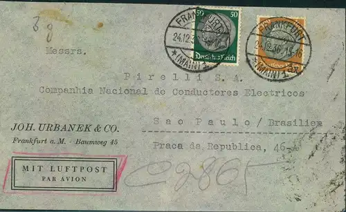 1936, Luftpostbrief ab FRANKFURT (MAIN) nach Sao Paulo