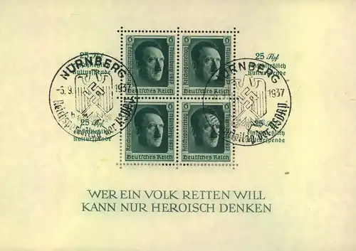 1937, Block 11 mit SSt "NÜRNBERG Reichsparteitag"