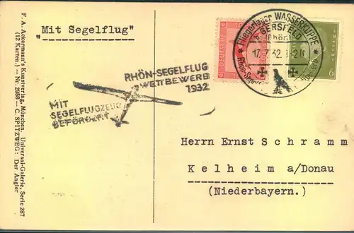 1932, Sonderkarte "Rhön-Segelflug" mit SSt "Fliegerlager Wasserkuppe