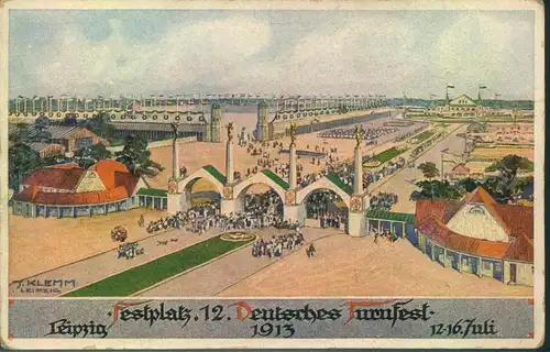 1913, Sonderkarte "Festplatz 12. Deutsches Turnfest" LEIPZIG