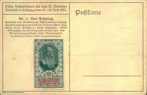 1913, Sonderkarte "Festplatz 12. Deutsches Turnfest" LEIPZIG