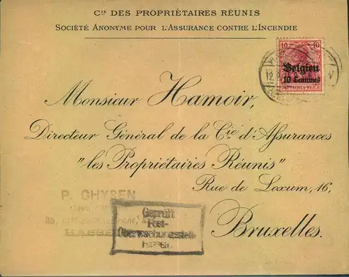 1915, Firmenbrief von HASSELT nach Brüssel